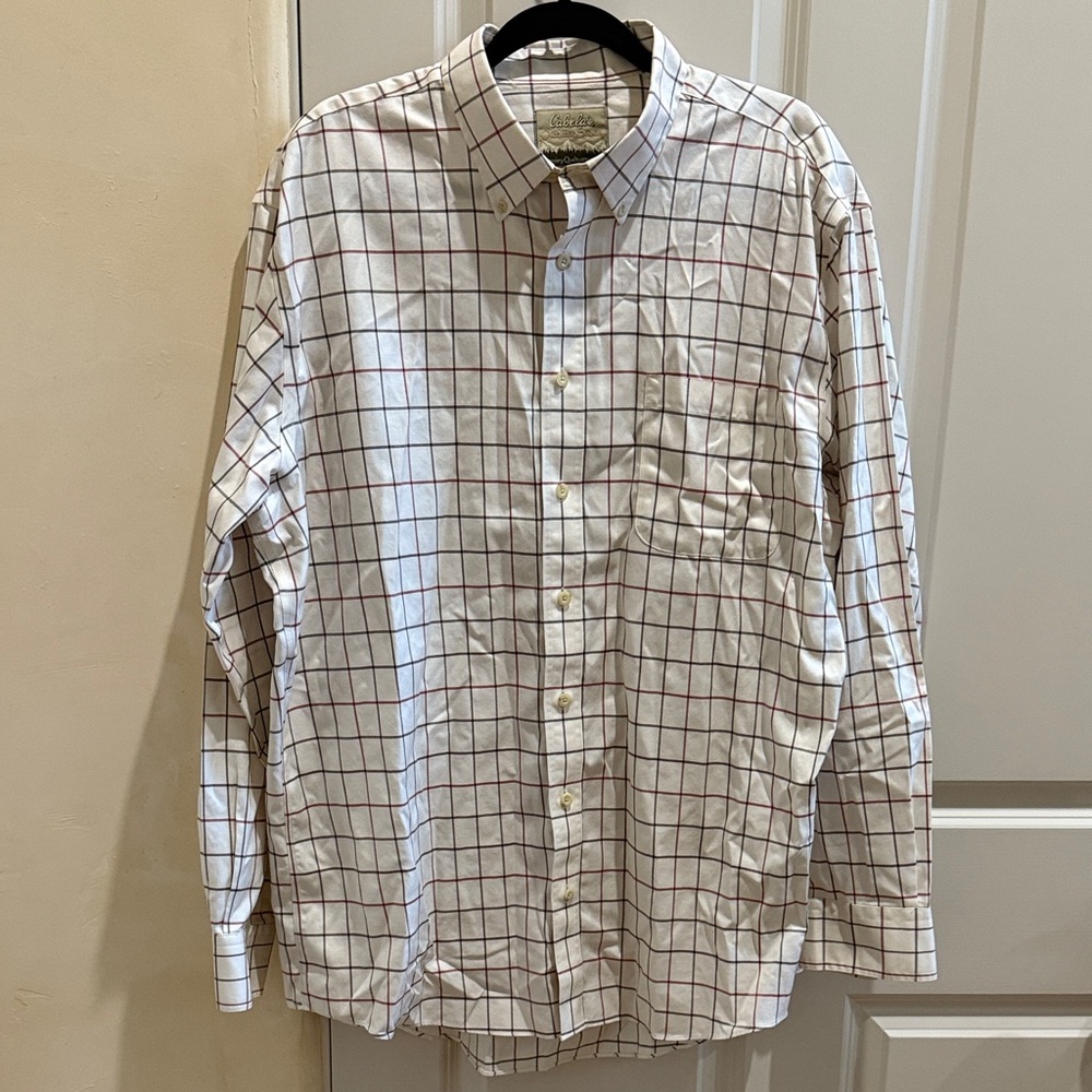 Cabela's White and Red Plaid Button Down Shirt
